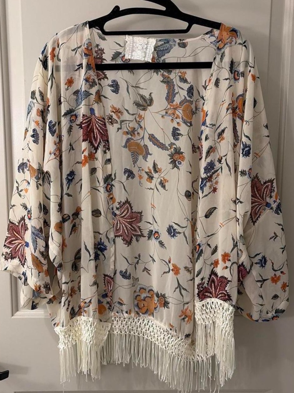 Floral Sheer Lightweight Boho Fringe Wrap Cardigan